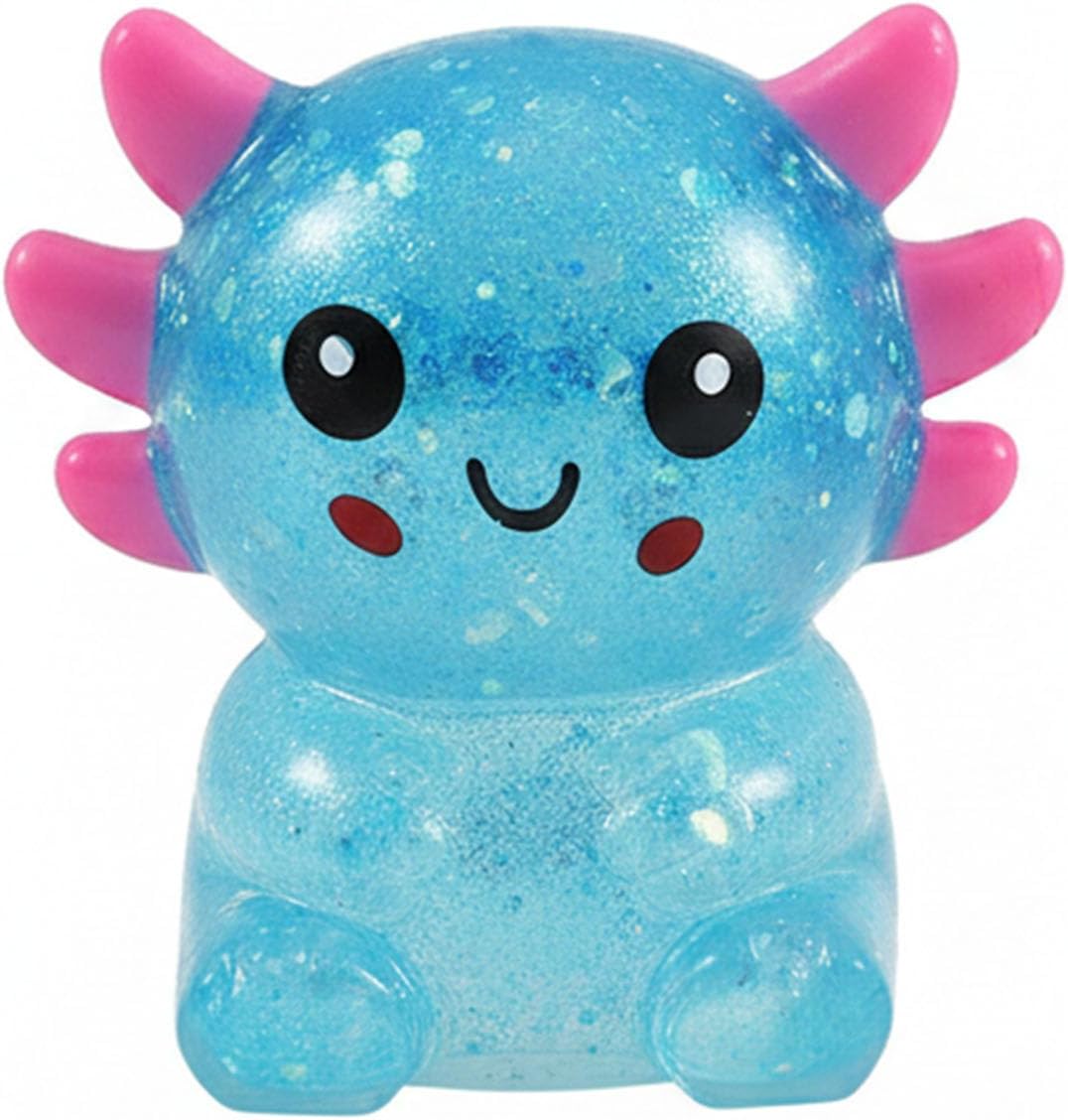 Glitter Axolotls Squishies Toy, Stretchy Axolotls Stress Ball, Soft Squeeze Sensory Fidget Toys for Kids Adults, Cute Easter Basket Stuffers Party Favors Classroom Prizes (Blue) Sparkly Blue Axolotl Squishy