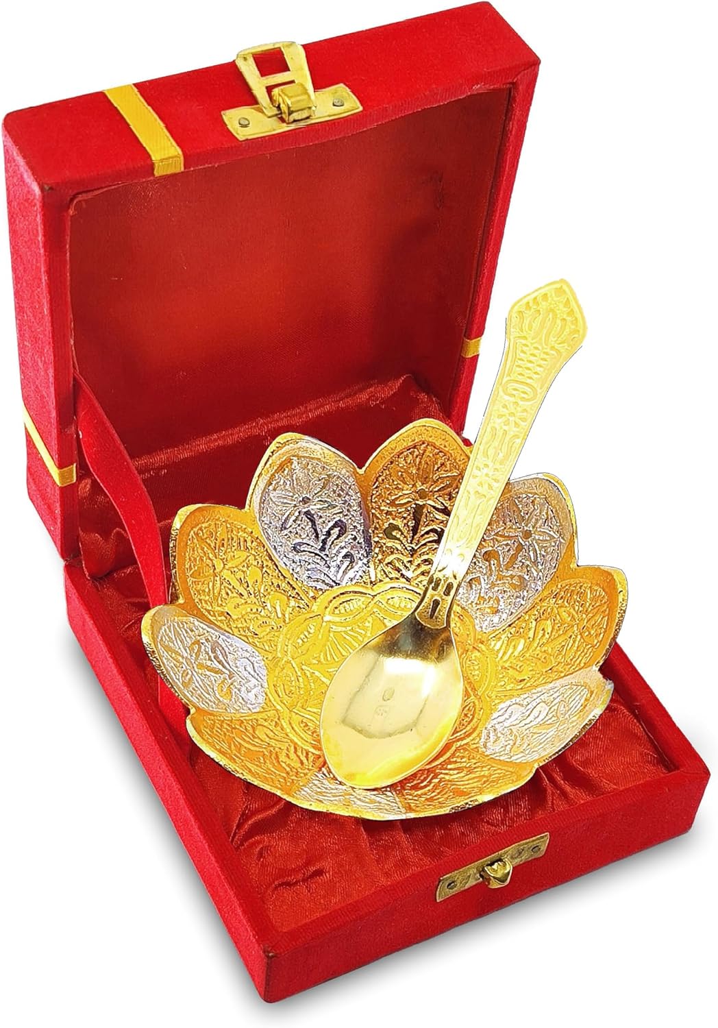 Dual Tone Lotus Bowl Set - Dual Tone Lotus Design Bowl with Spoon & - Image 4