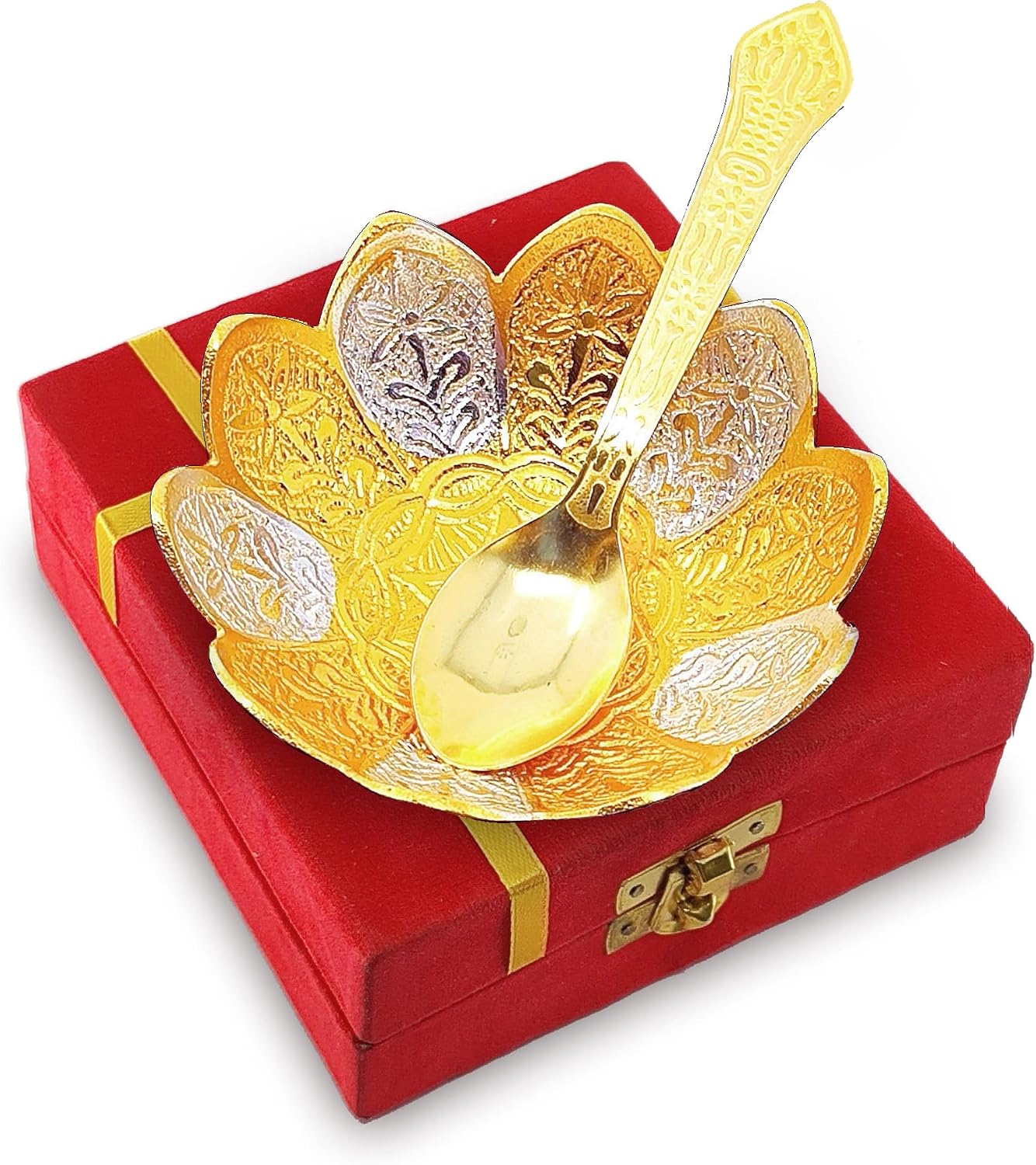 Dual Tone Lotus Bowl Set - Dual Tone Lotus Design Bowl with Spoon & - Image 3