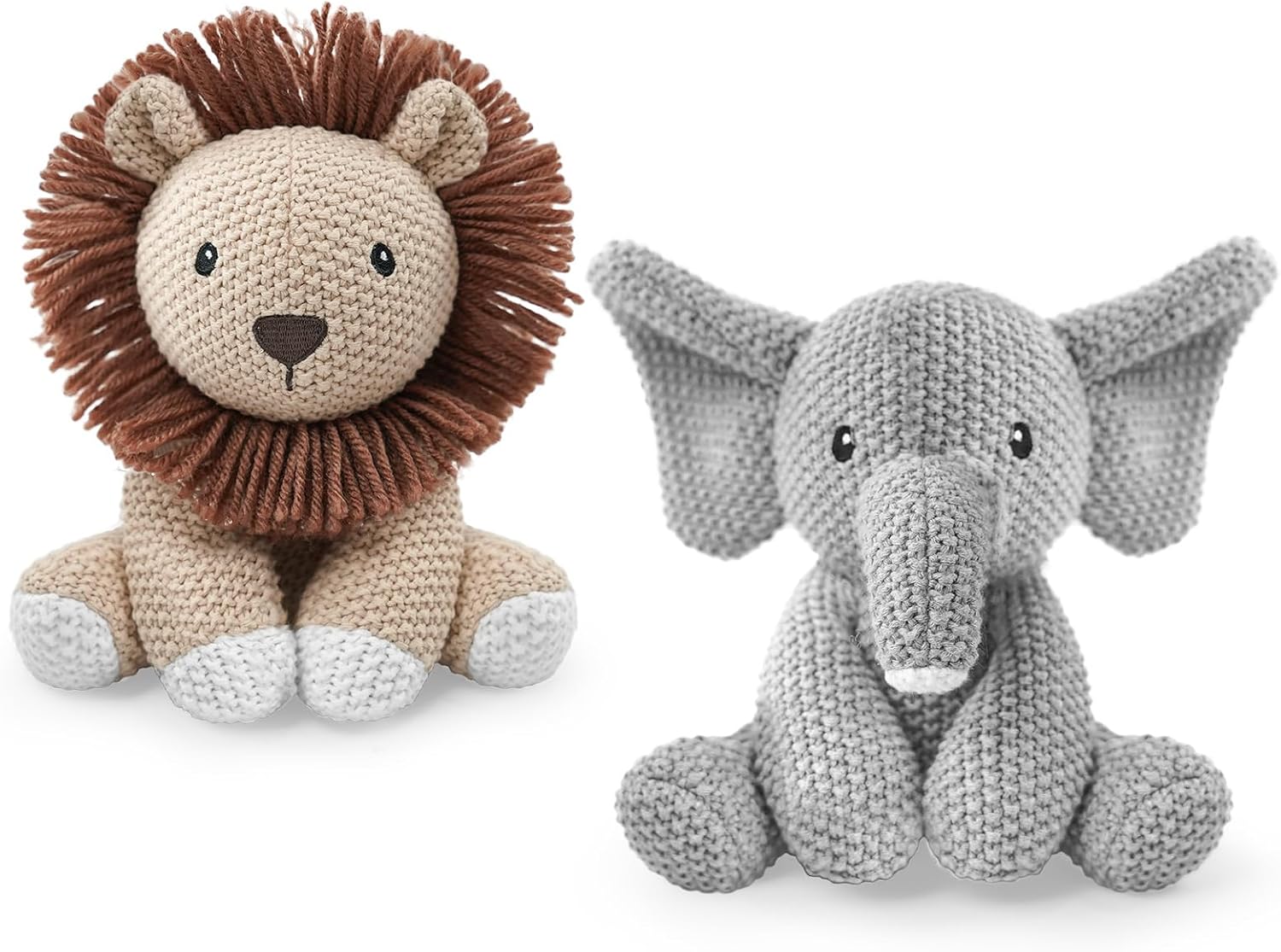 Knitted Lion Elephant Plushie Set
