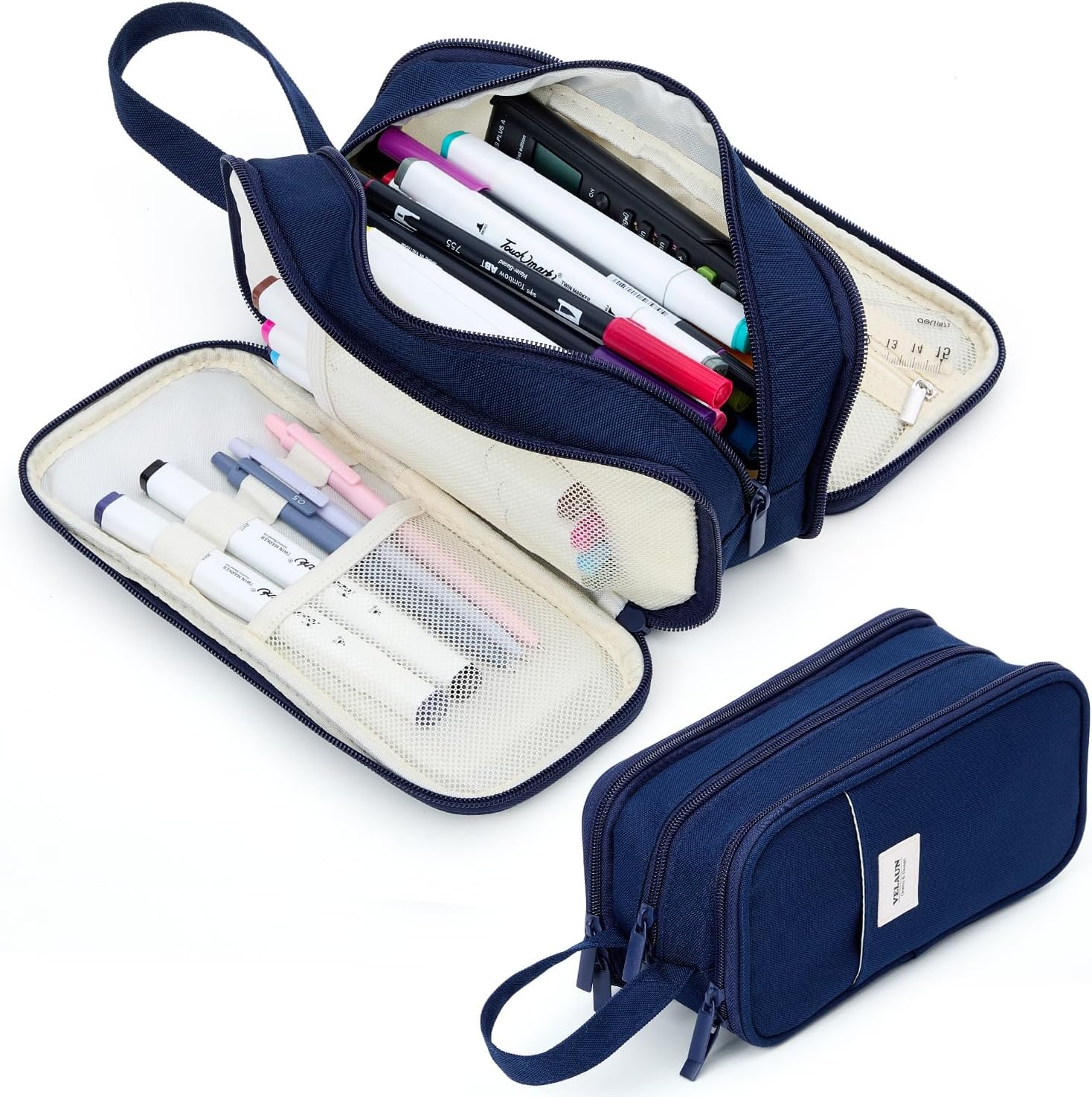 Navy Blue Dual Compartment Pencil Case