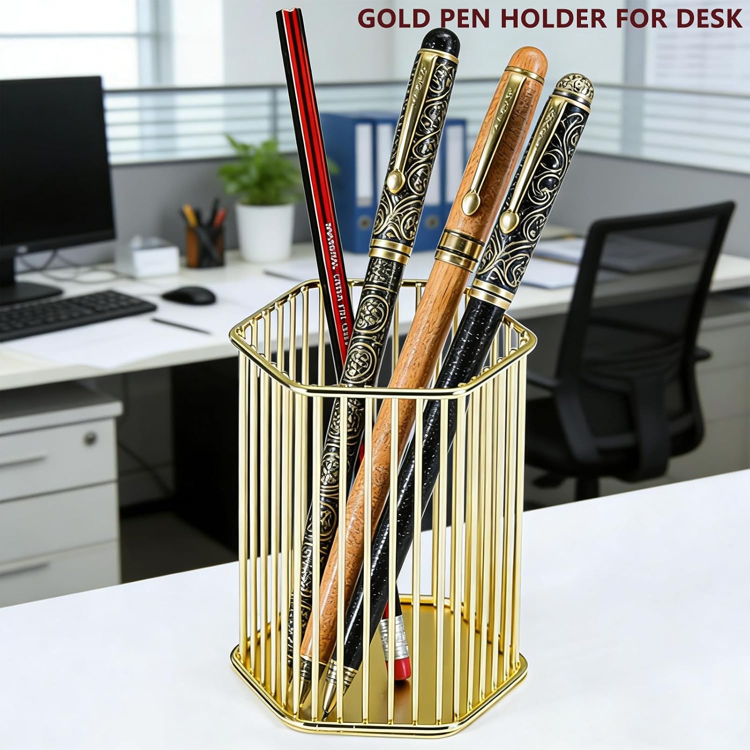 Hexagonal Gold Pen Holder